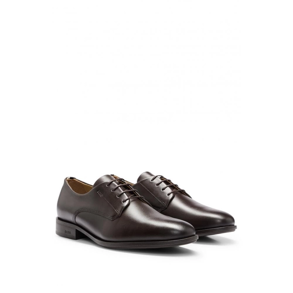 Hugo Boss Colby Mens Leather Derby Shoes With Embossed Logo - Brown - Size UK 12